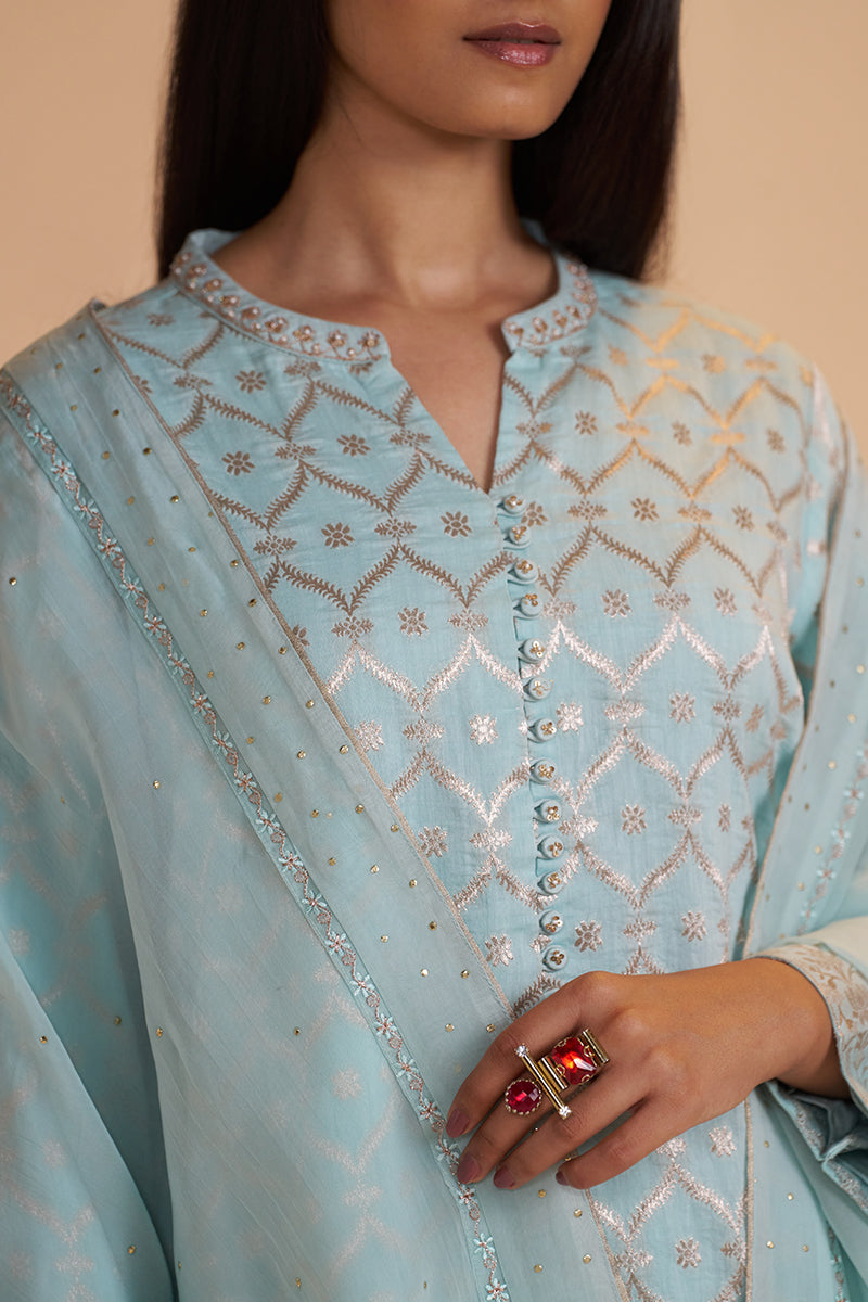 Moonlight Jade Pure Banarasi Jacquard Kurta Set