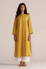 Mustard Yellow Print Cotton Kurta