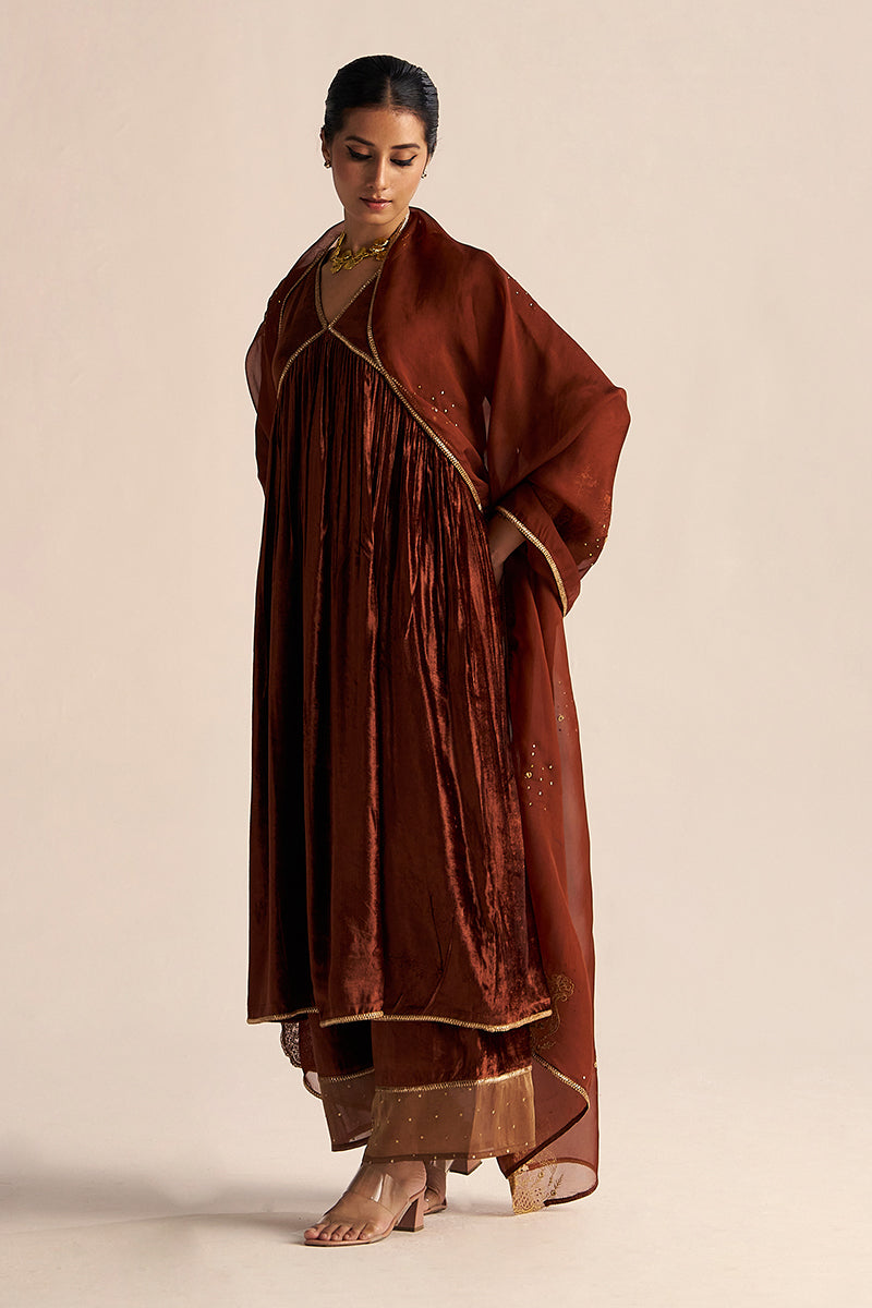 Sequoia Brown Velvet Festive Kurta Set