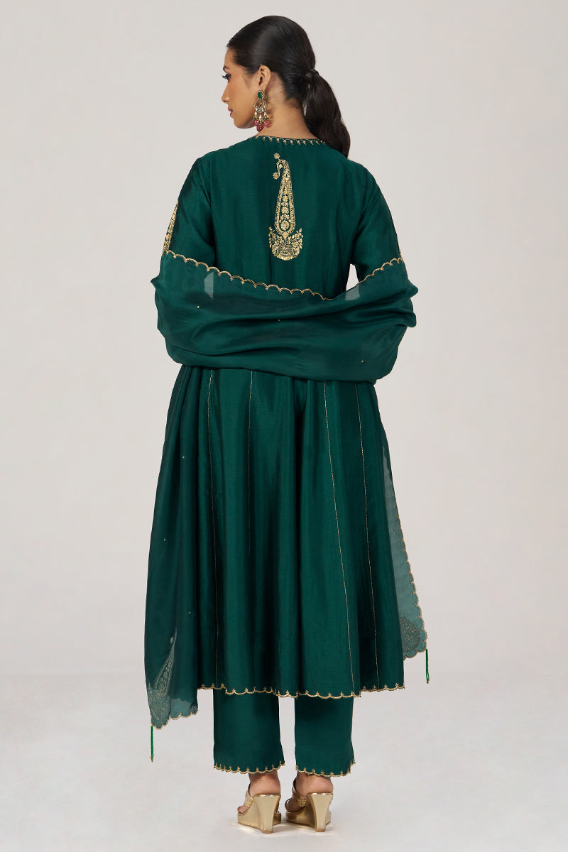 Emerald Green Raw Silk Festive Kurta Set