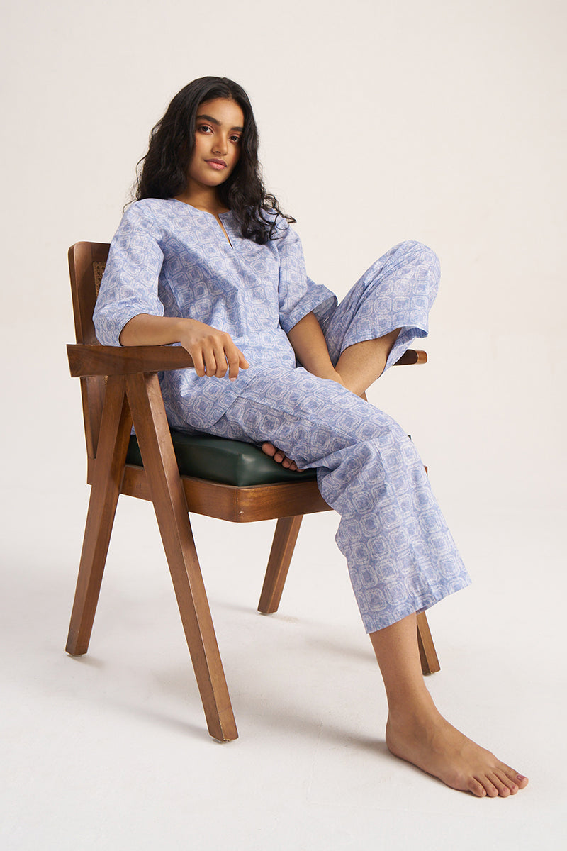 Powder Blue and White Pure Cotton Loungewear