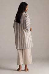 Cream and Blue Mul Chanderi Co-ord Set