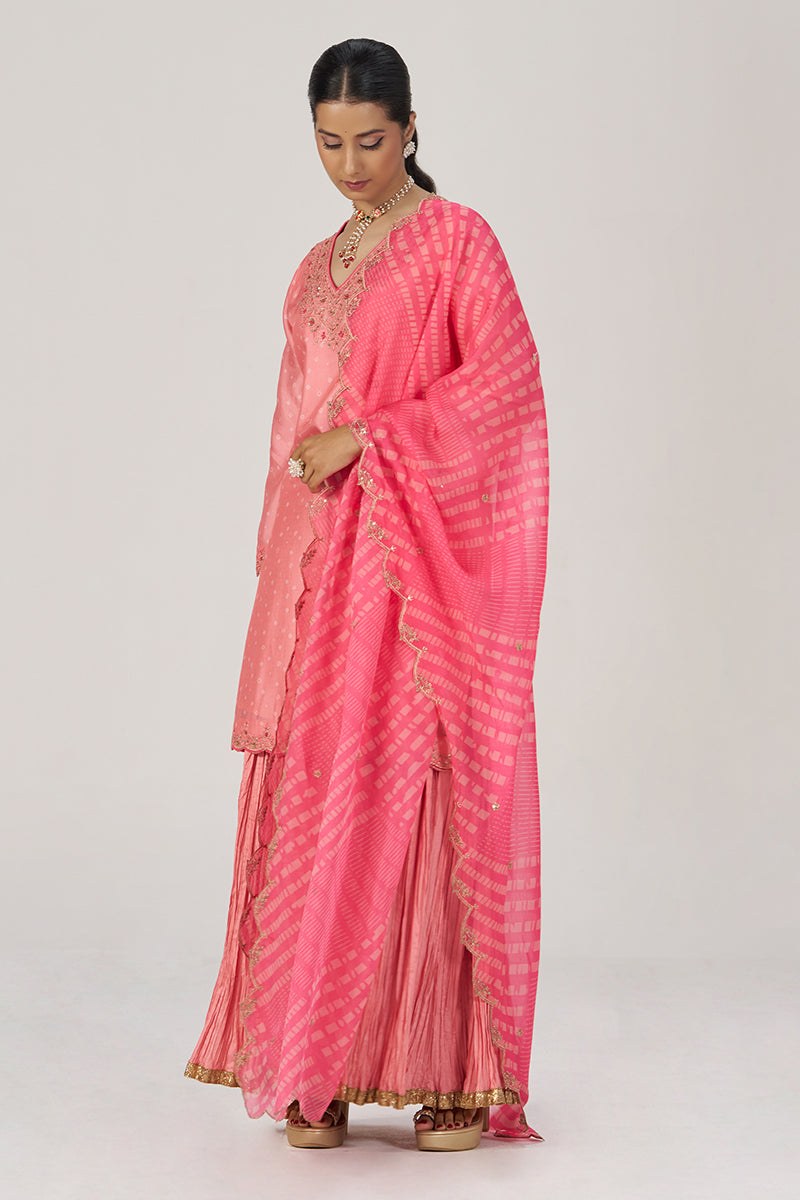 Peach Blossom Festive Bandhani Print Sharara Set