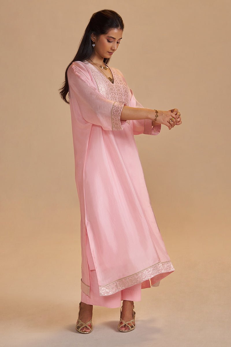 Blush Pink Silk Kaftaan Set - Ganga Fashions