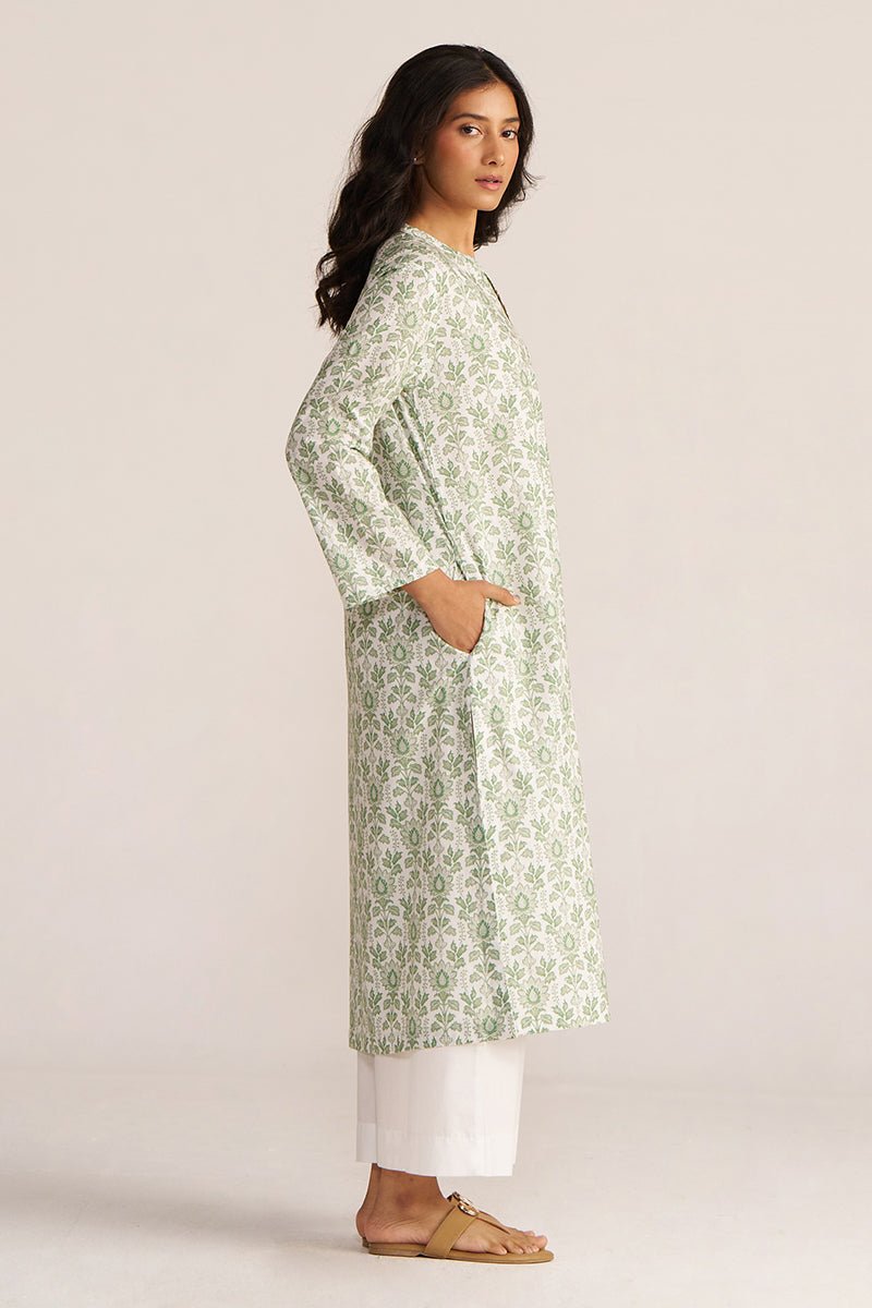 Light Grass Green and White Cotton Kurta