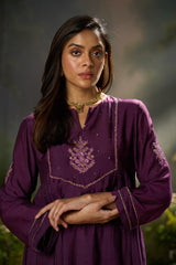 Plum Bemberg Silk Festive Kurta Set