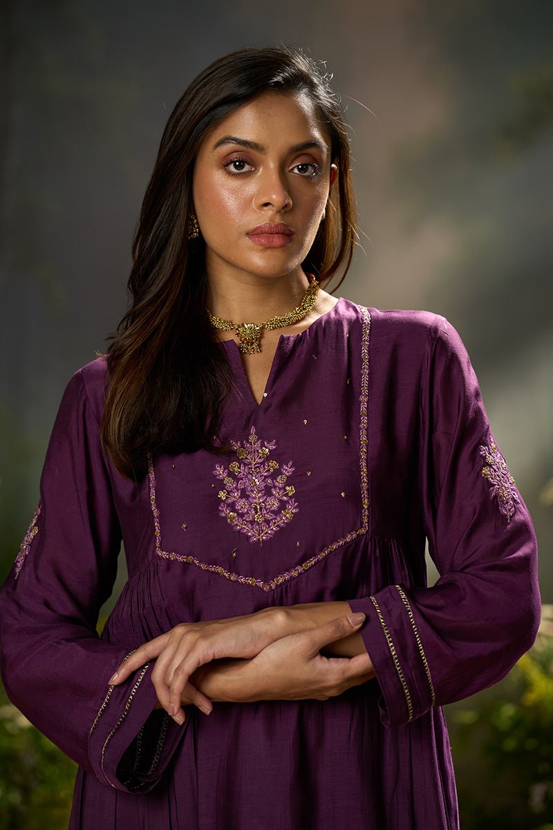 Plum Bemberg Silk Festive Kurta Set