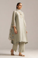 Seagrass Grey Raw Silk Festive Kurta Set