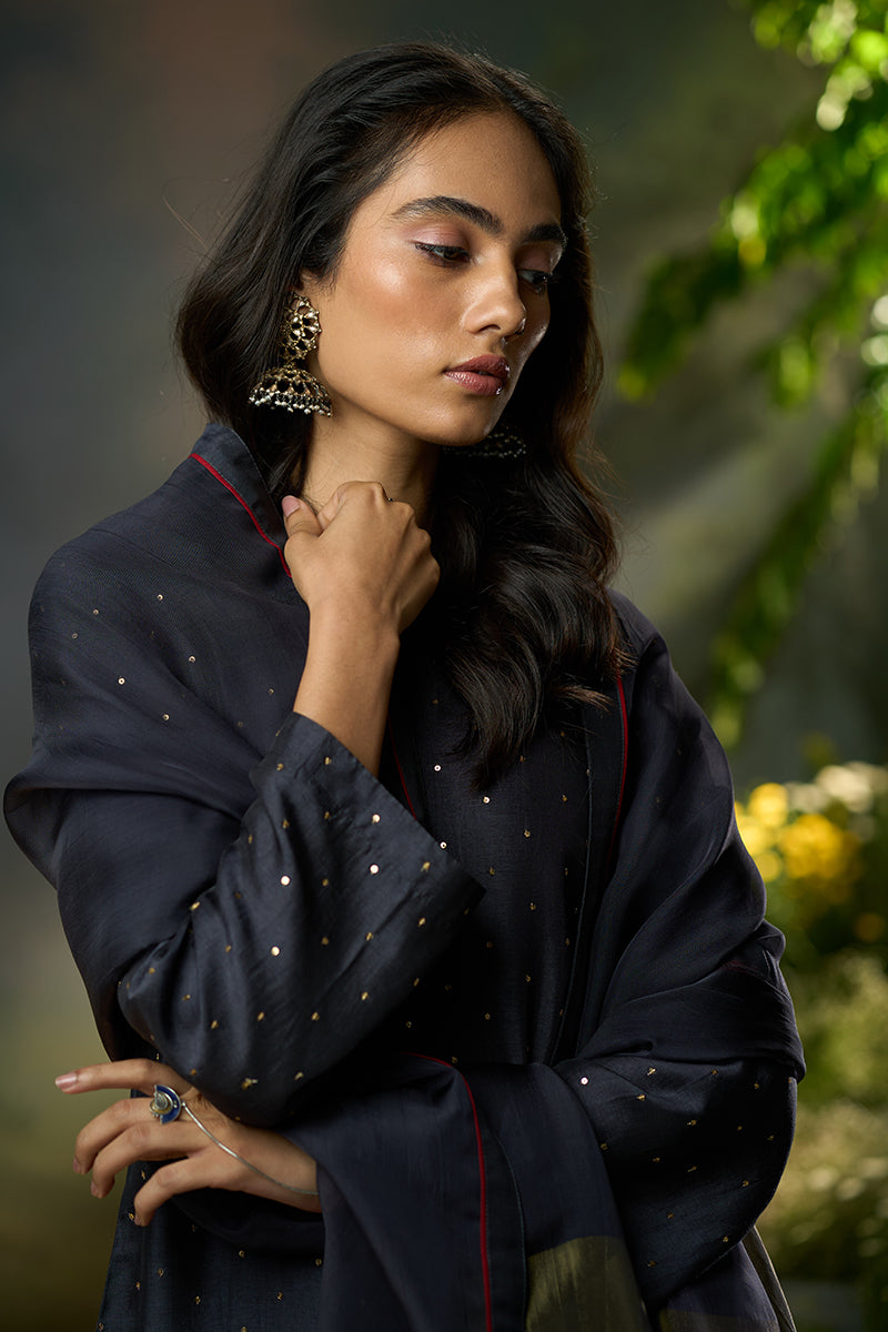 Deep Well Blue Raw Silk Festive Kurta Set