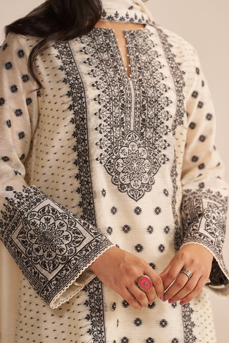 Butter Creame Woven Kurta Set - Ganga Fashions