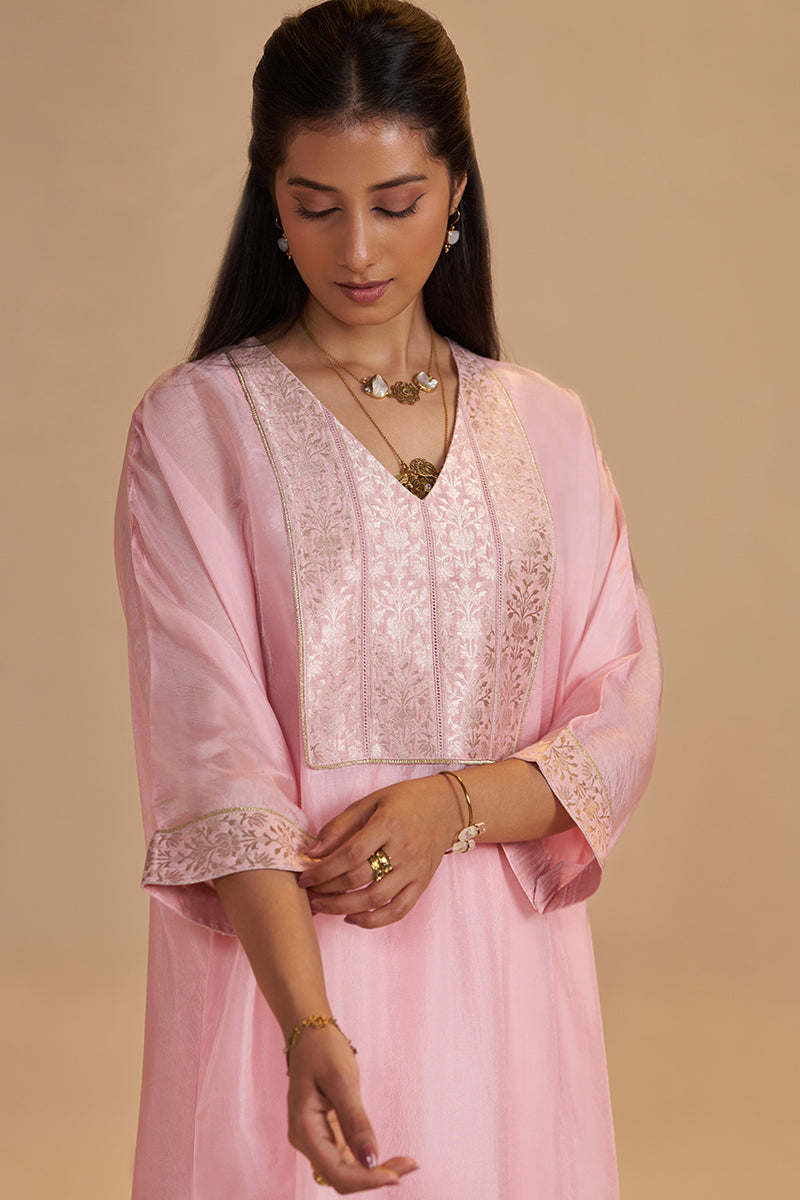Blush Pink Silk Kaftaan Set