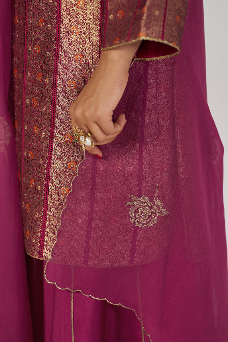 Grape Wine Pure Banarasi Festive Kurta Set