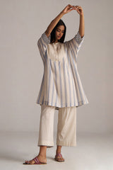 Cream and Blue Mul Chanderi Co-ord Set