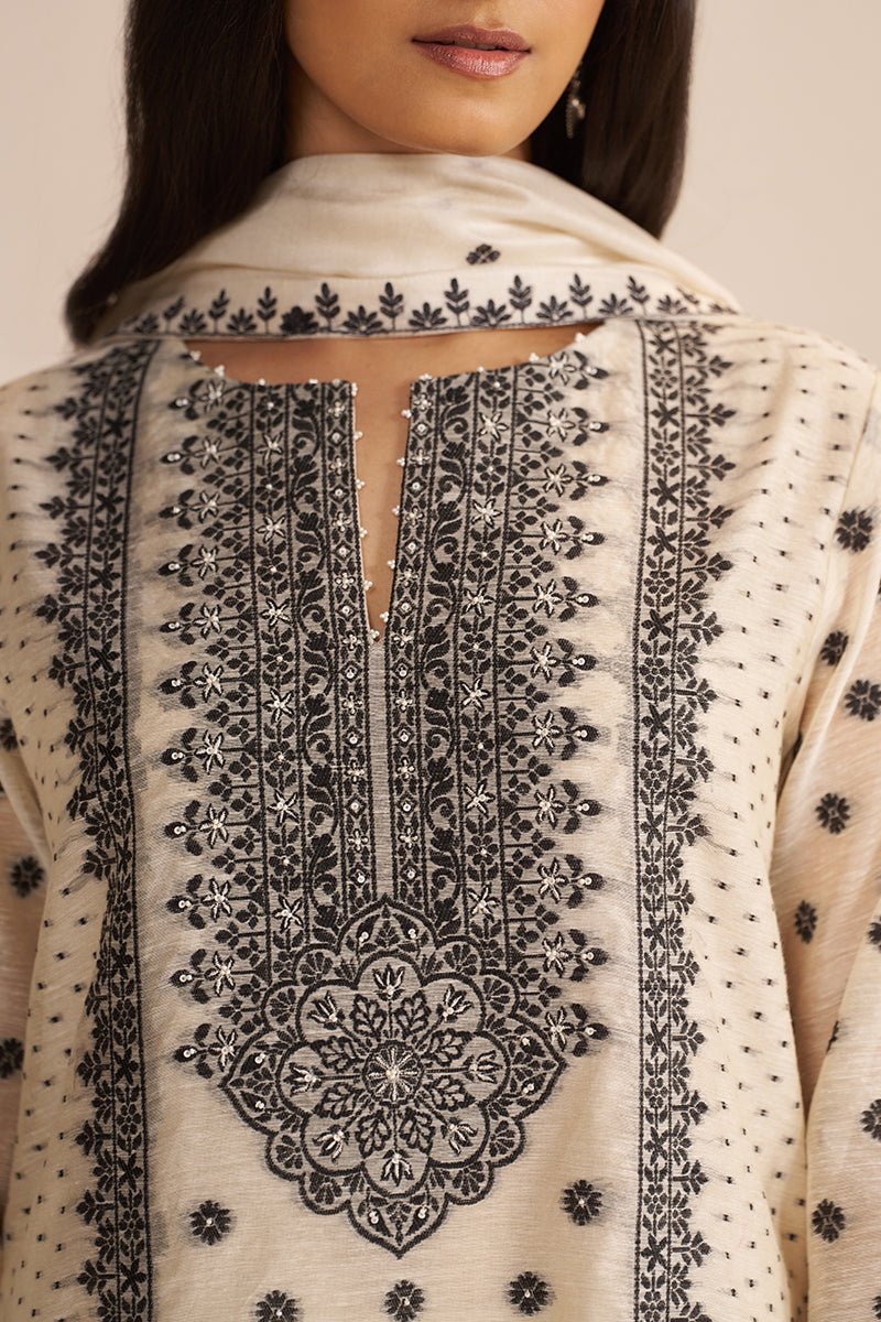 Butter Creame Woven Kurta Set - Ganga Fashions