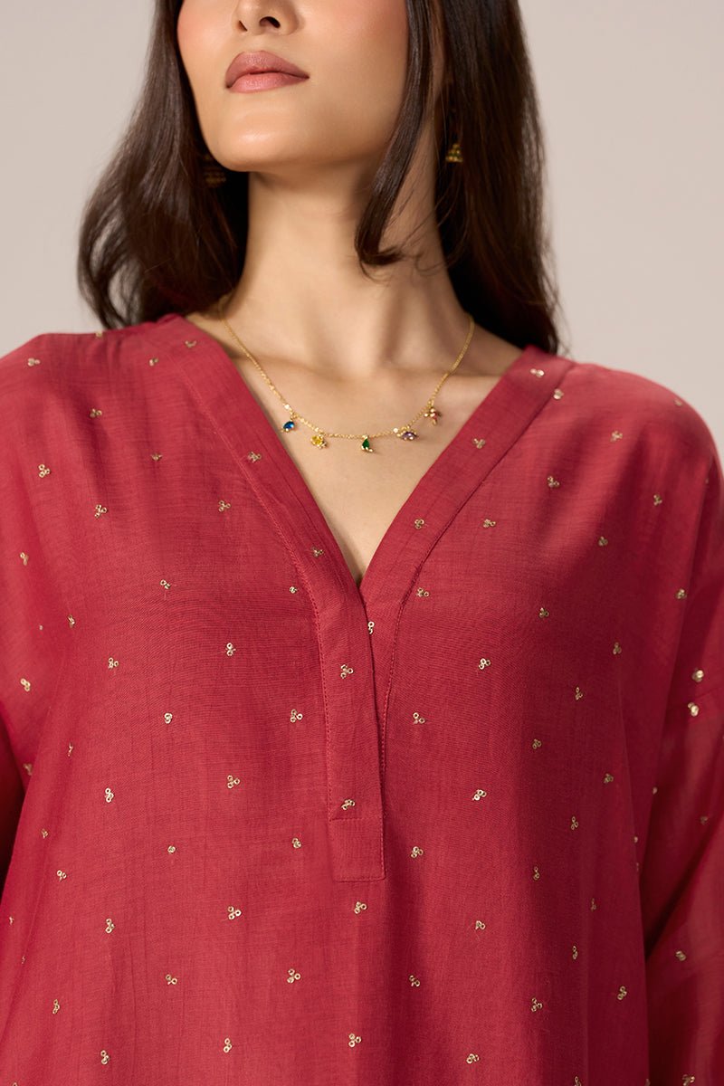 Cardinal Red Festive Co-ord Set - Ganga Fashions