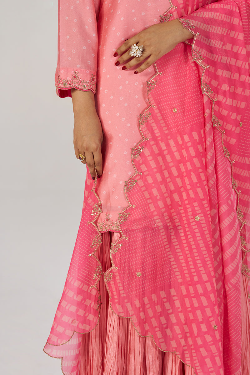 Peach Blossom Festive Bandhani Print Sharara Set