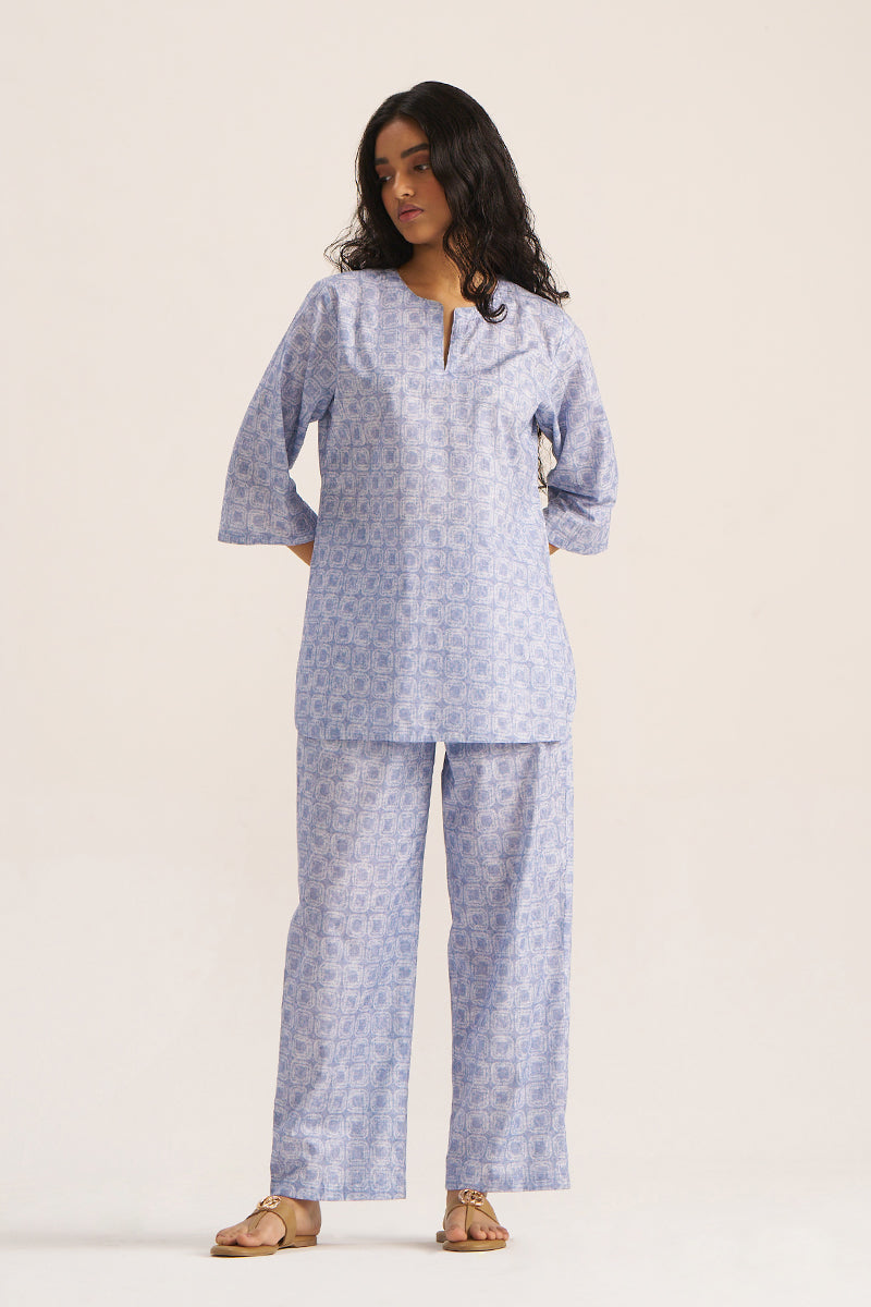 Powder Blue and White Pure Cotton Loungewear