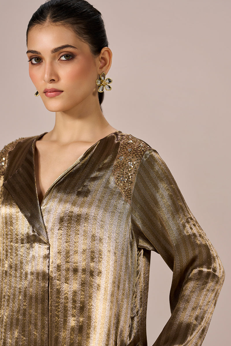 Brass and Light Gold Stripe Tissue Festive Co-ord Set