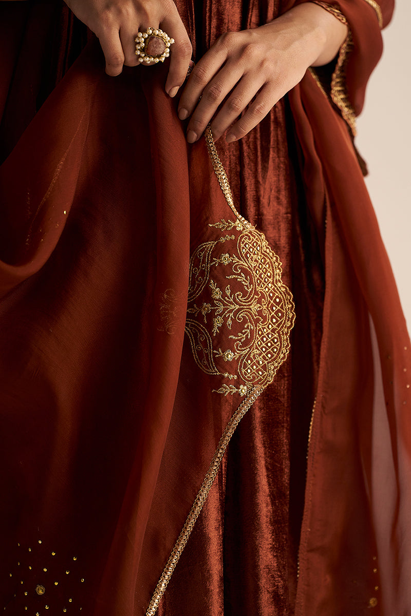 Sequoia Brown Velvet Festive Kurta Set