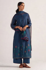 Legion Blue Woven Chanderi Kurta Set
