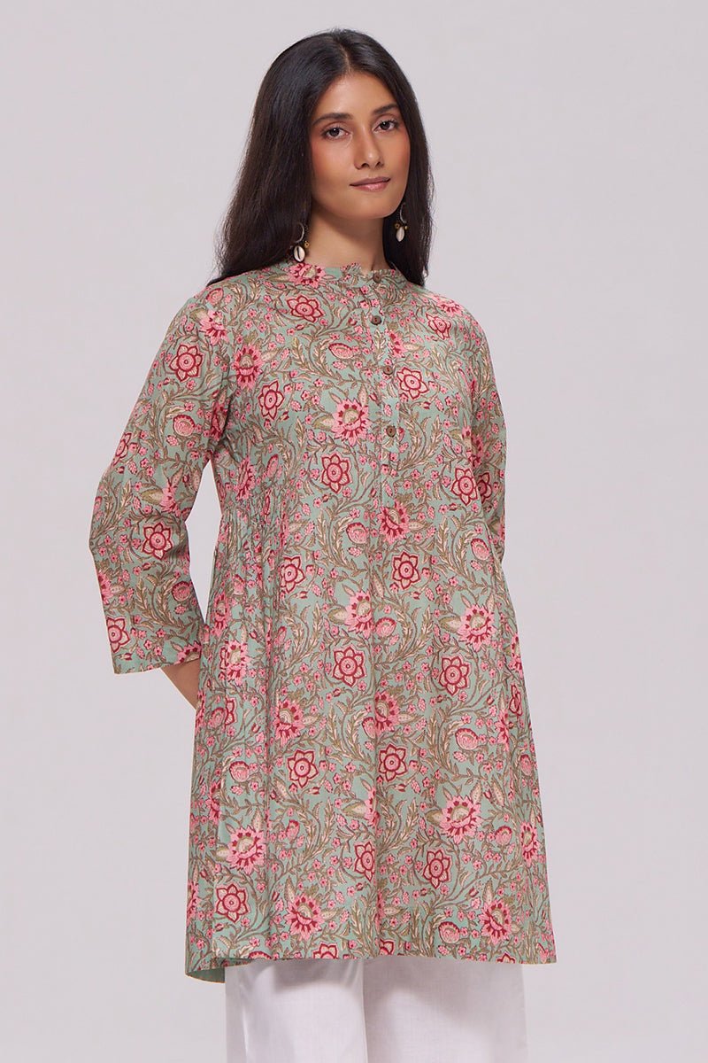 Basil Green and Pink Cotton Top