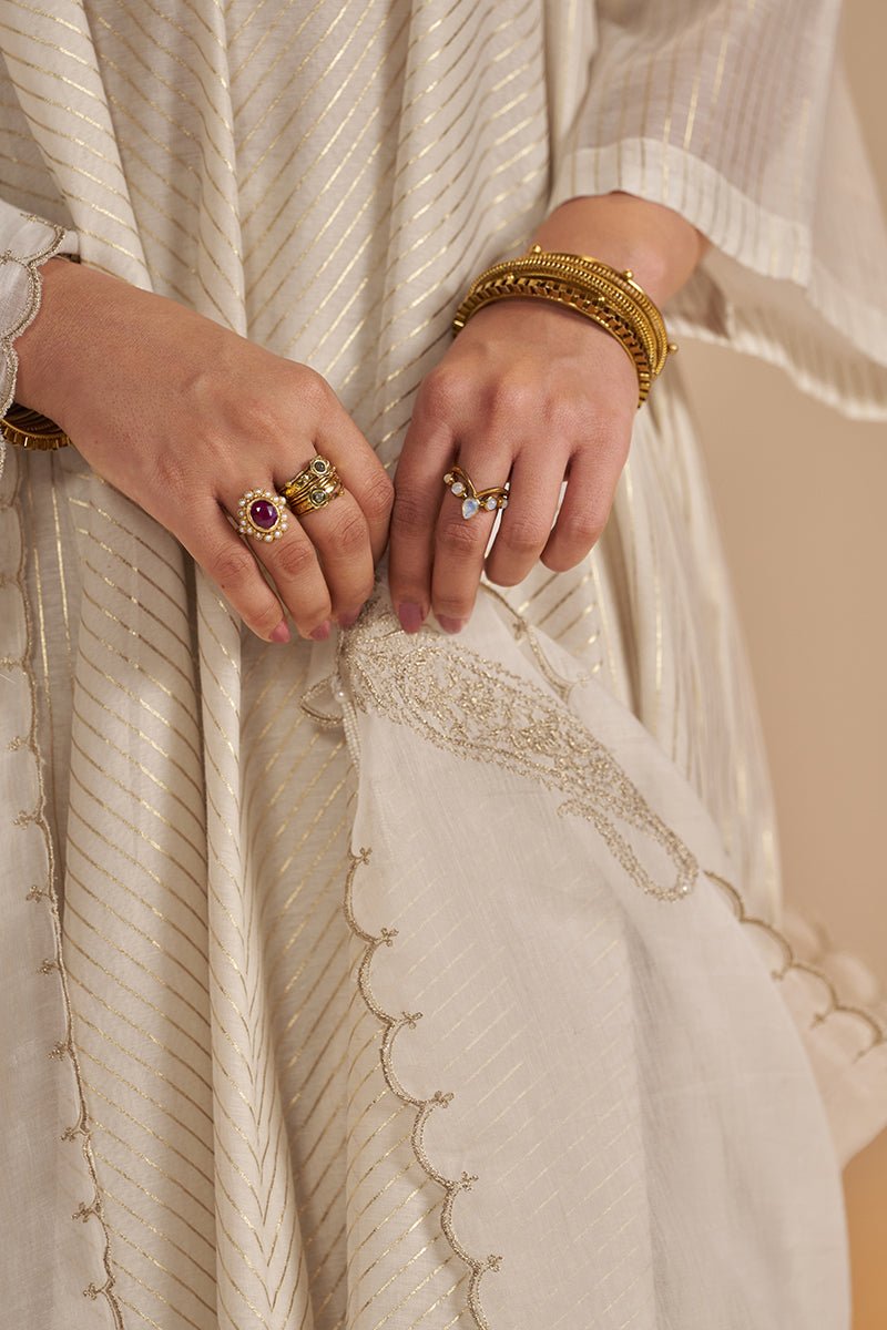 Ivory and Gold Foil Chanderi Festive Kurta Set - Ganga Fashions