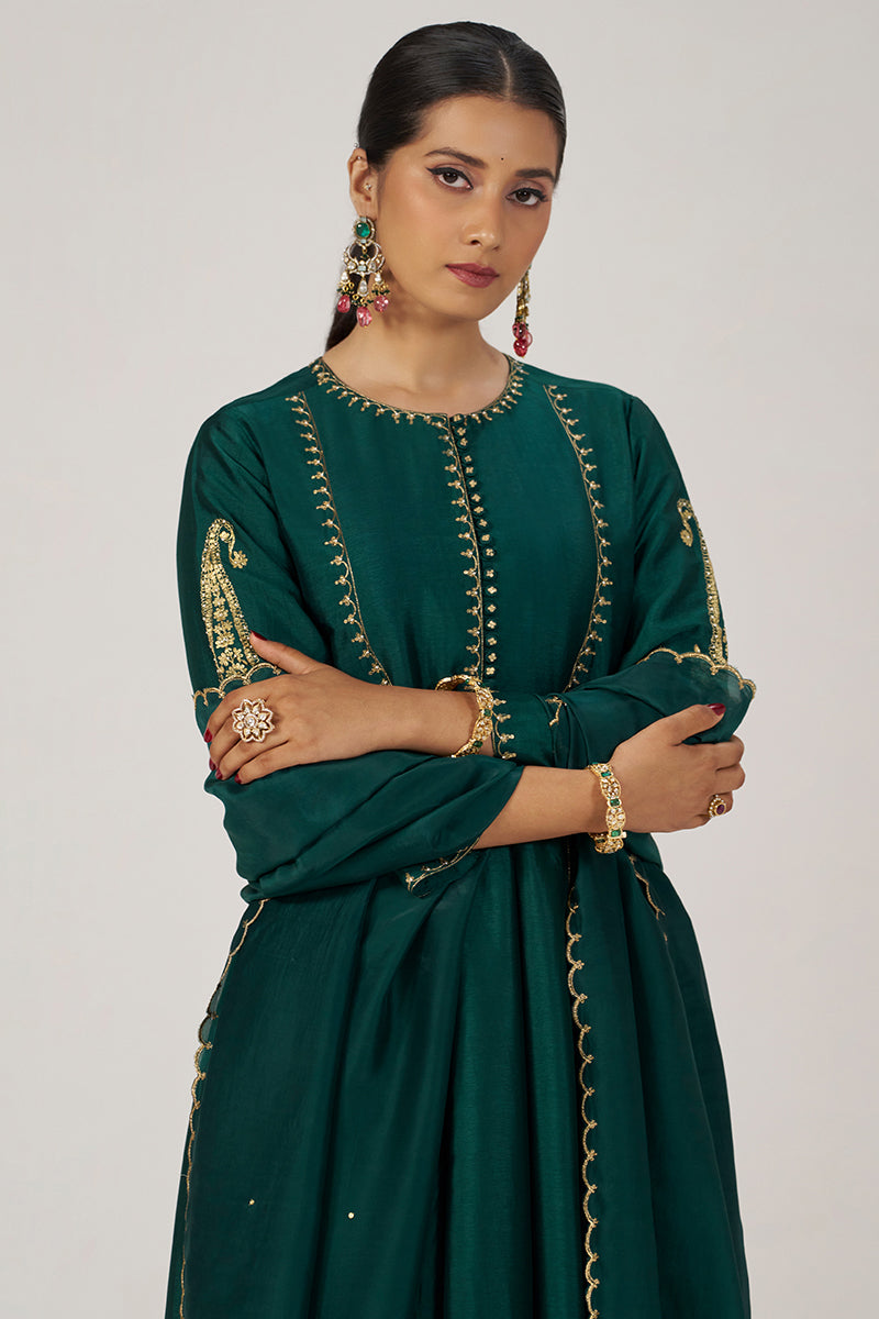 Emerald Green Raw Silk Festive Kurta Set