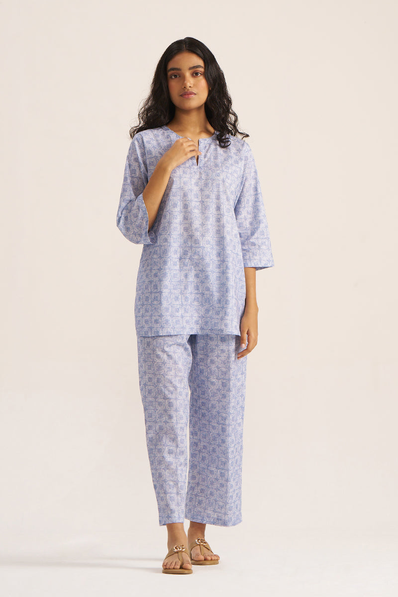 Powder Blue and White Pure Cotton Loungewear