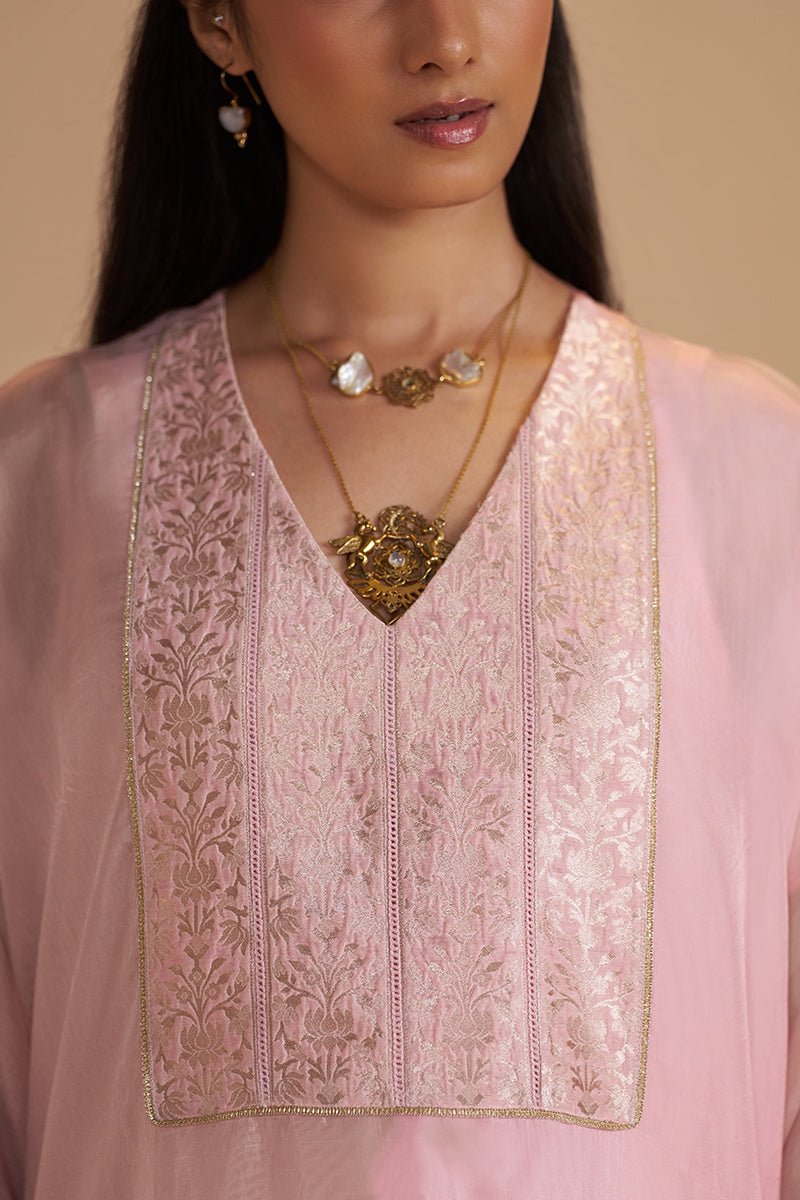 Blush Pink Silk Kaftaan Set - Ganga Fashions