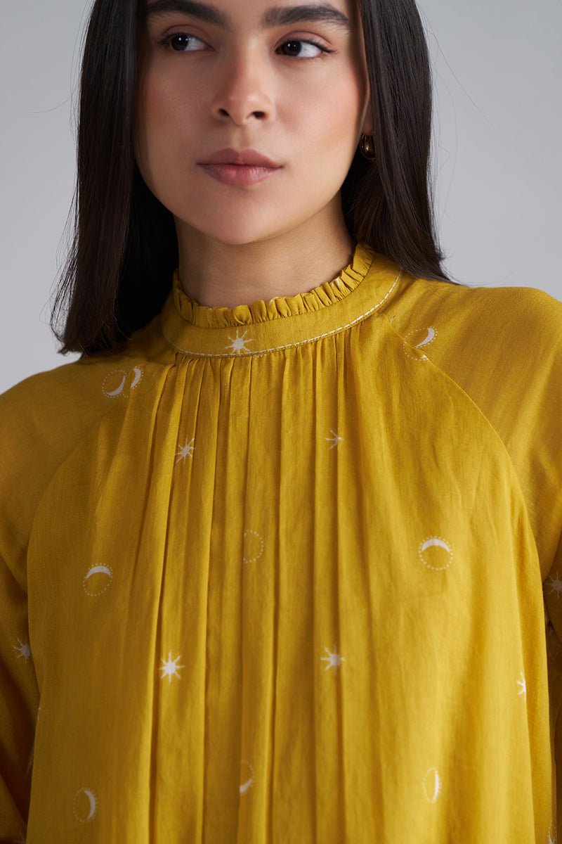 front side mode face view Nugget Gold Yellow Mul Mul Co-ord Set for Women
