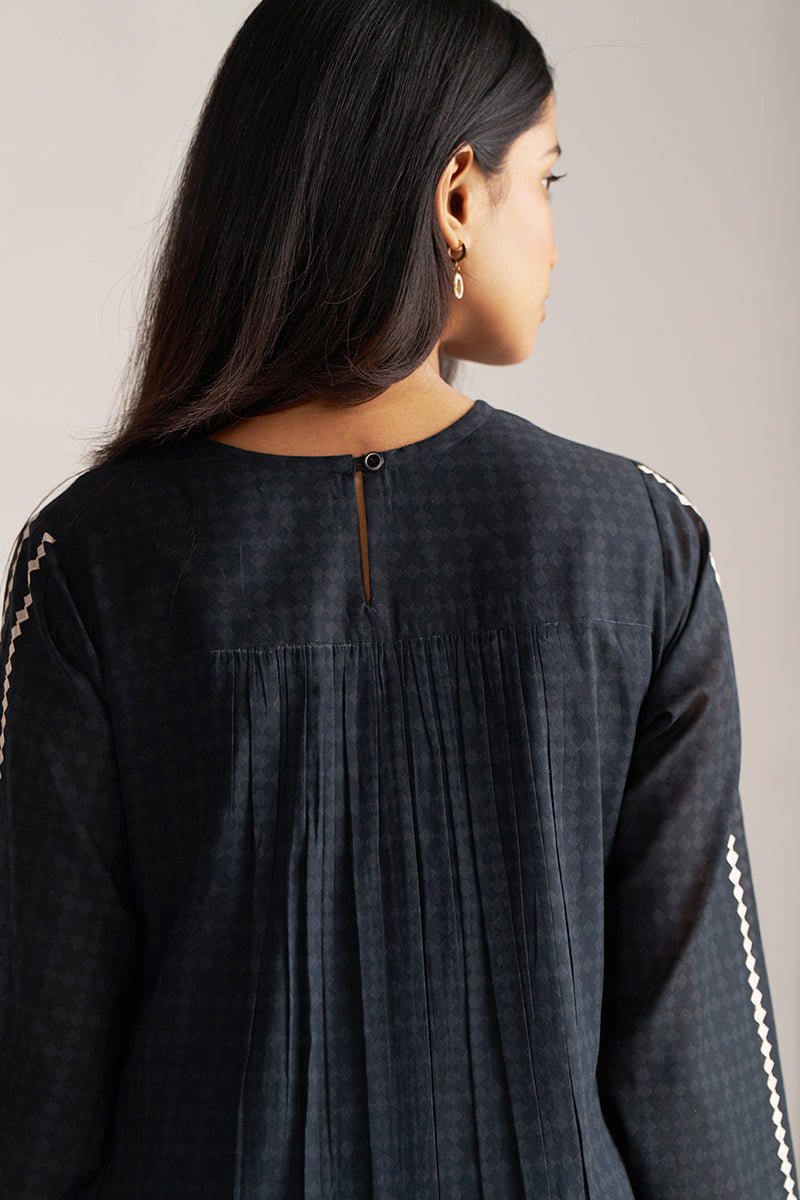 back side view Black & White Mul Mul Print Co-Ord Set
