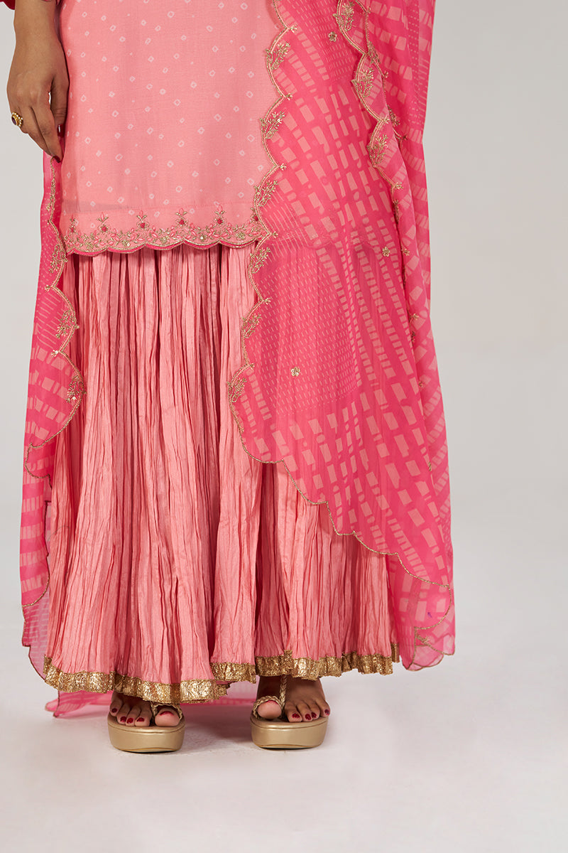 Peach Blossom Festive Bandhani Print Sharara Set