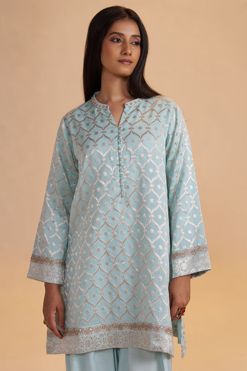 Moonlight Jade Pure Banarasi Jacquard Kurta Set