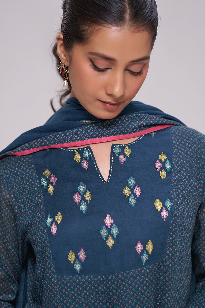 Deep Blue Printed Mul-Mul Kurta Set - Ganga Fashions
