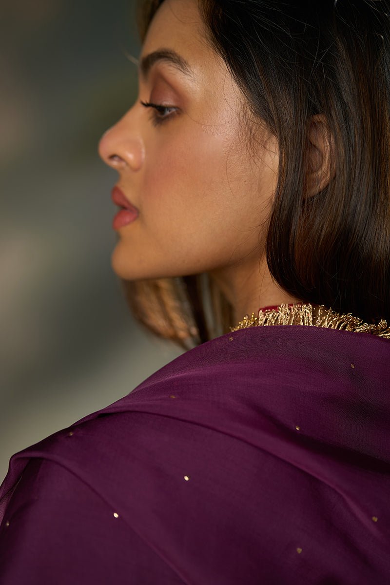 Plum Bemberg Silk Festive Kurta Set