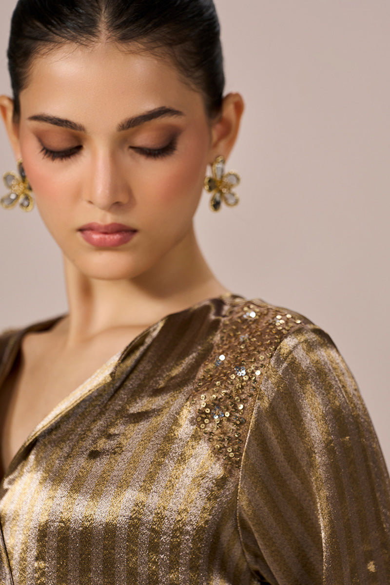 Brass and Light Gold Stripe Tissue Festive Co-ord Set