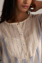 Cream and Blue Mul Chanderi Co-ord Set