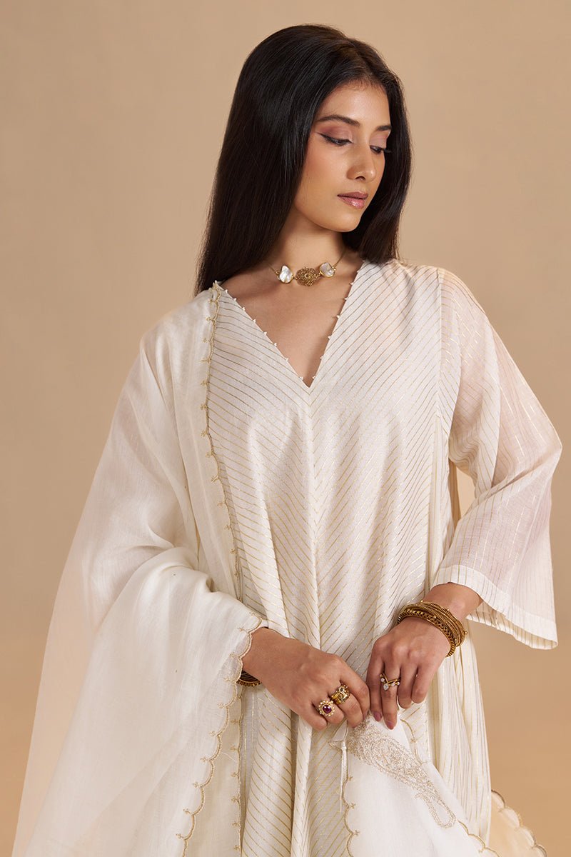 Ivory and Gold Foil Chanderi Festive Kurta Set - Ganga Fashions