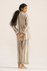 Moss Grey and Ivory Bold Striped Pure Cotton Nightwear