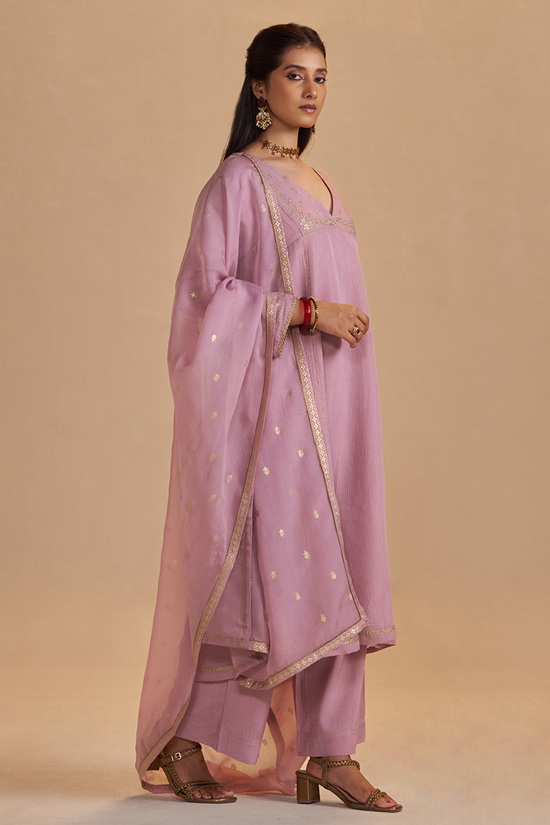 Orchid Smoke Woven Zari Festive Kurta Set