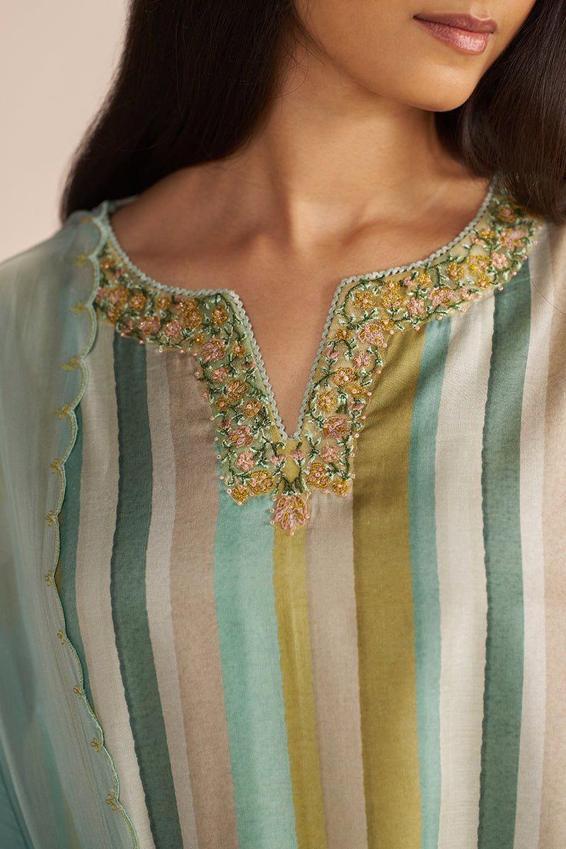 Shades of Teal and Yellow Semi Festive Kurta Set - Ganga Fashions