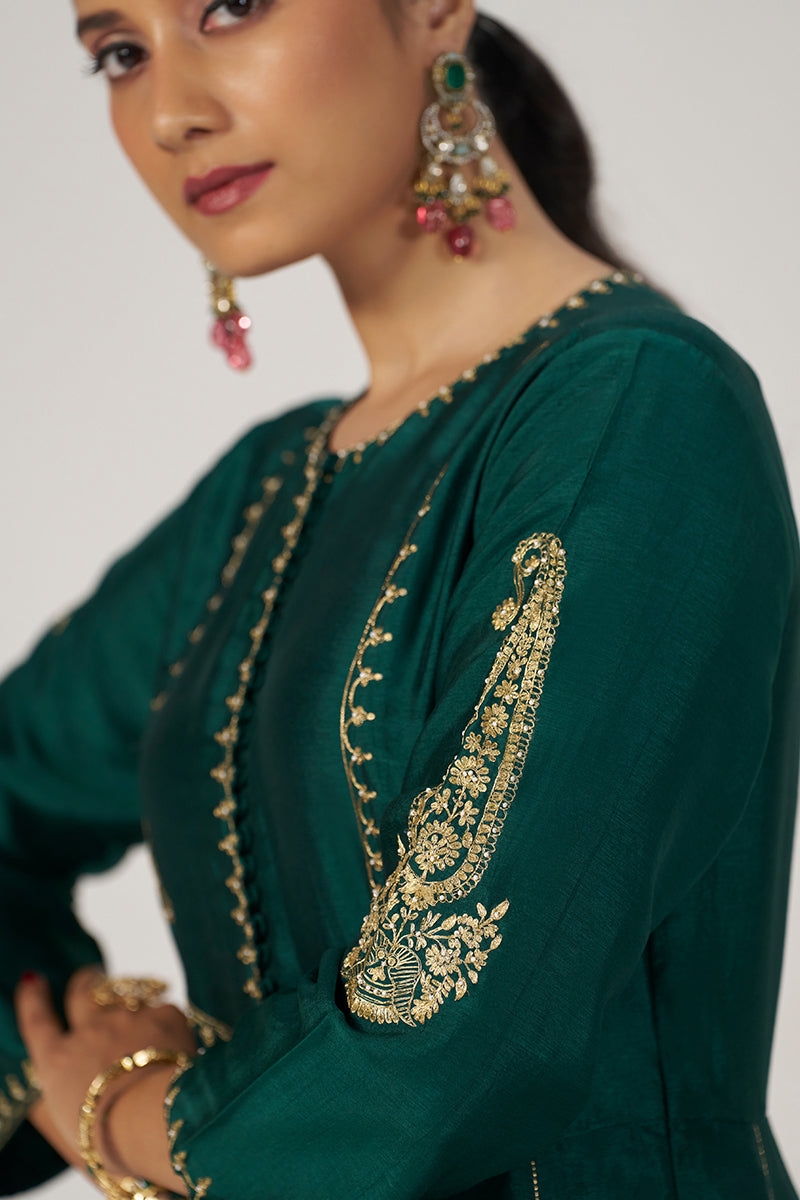 Emerald Green Raw Silk Festive Kurta Set