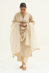 Angora Beige and Golden Organza Jacquard Kurta Set