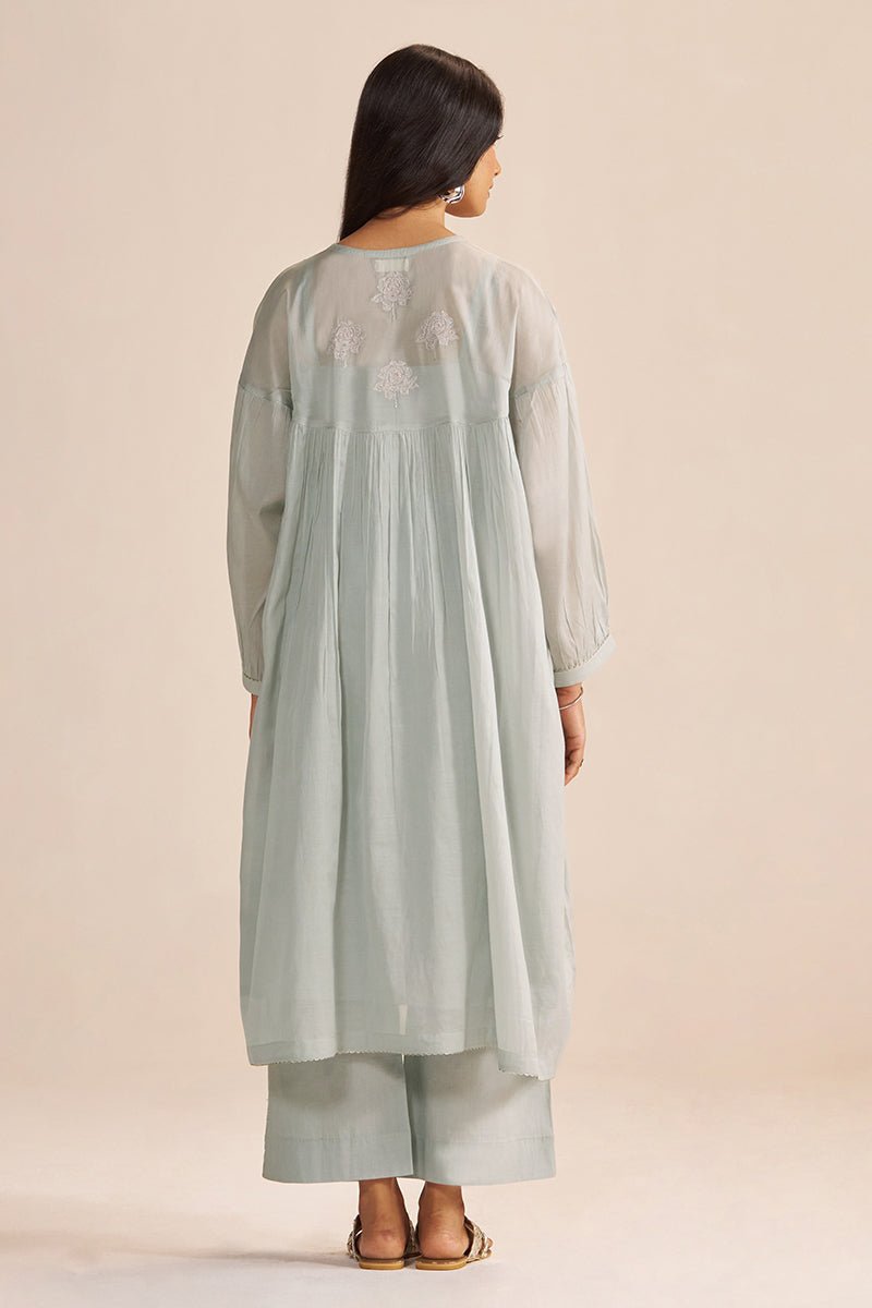 Dawn Grey Mul-Chanderi Festive Co-ord Set - Ganga Fashions