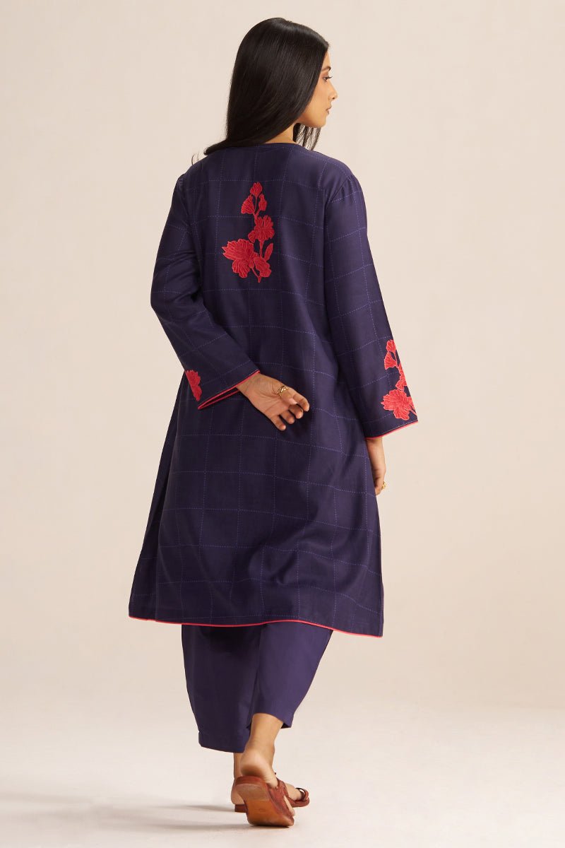 Deep Blue Mul-Chanderi Co-ord Set - Ganga Fashions
