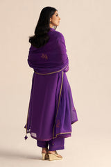 right back side full view Buy Purple Kora Silk Festive Kurta Set