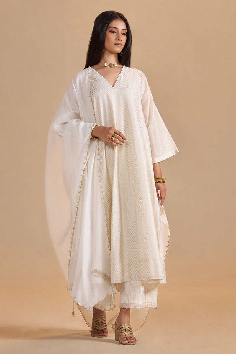 Ivory and Gold Foil Chanderi Festive Kurta Set