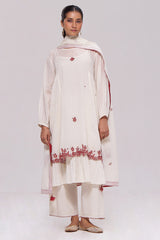 Ivory and Maroon Pure Cotton Kurta Set