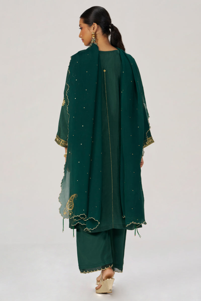 Deep Emerald Green Festive Silk Kurta Set