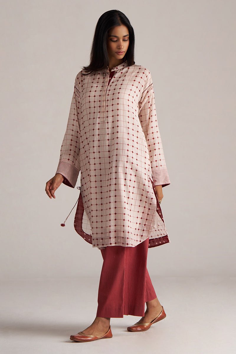 Rosewood and Cream Mul-Chanderi Co-ord Set